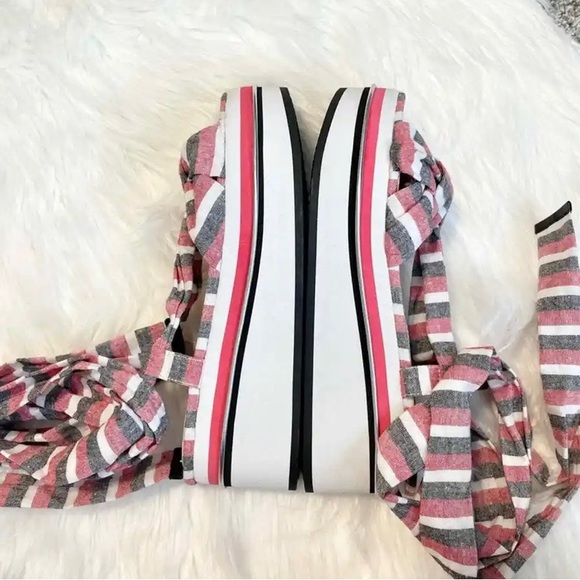 Zara Stripe Ankle Lace Up Chunky Platform Sandals Americana Red White, size 6 - Picture 3 of 10